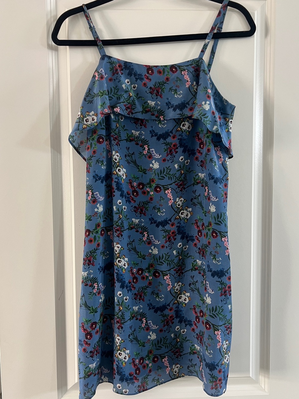Alice + Olivia Silk Blue Floral Ruffle Mini Dress Adjustable Straps Size Small